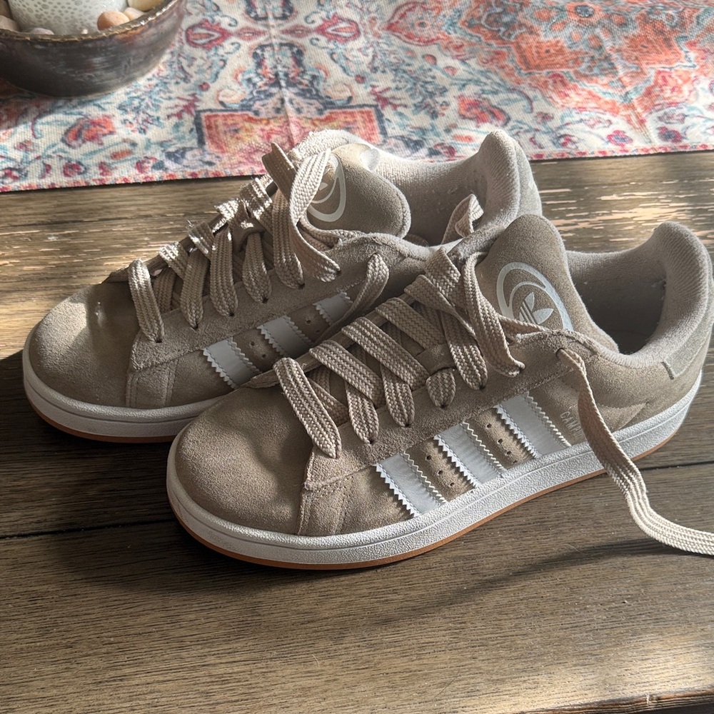 Adidas Beige Suede Sneakers with white accents